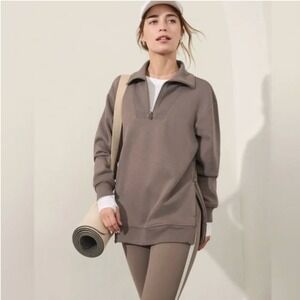 Athleta Cozy Karma 1/2 Zip Sweatshirt Mortar Mushroom size Medium
